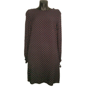 H&M Jual Tie Sleeve Midi Patterned Dress Women's 6 Round Neck Navy Red